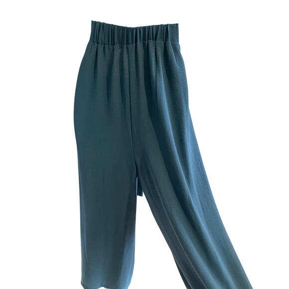 Blue Wide-Leg High-Waisted Tie-Front Pants – Size Large – Flowy Minimalist Chic - Picture 2 of 10